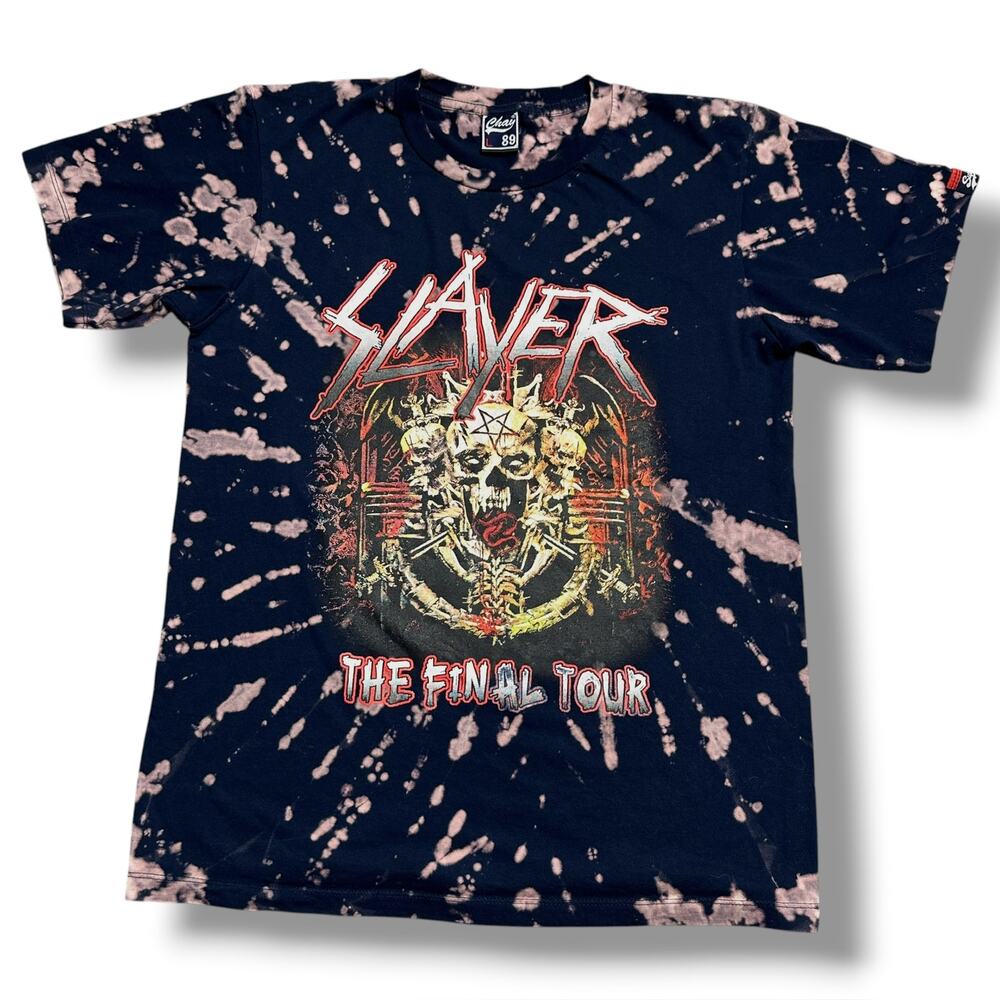 Slayer Final Tour Metal Band Tee Shirt 2018 Skulls Acid Washed Bleach Dyed Sz L